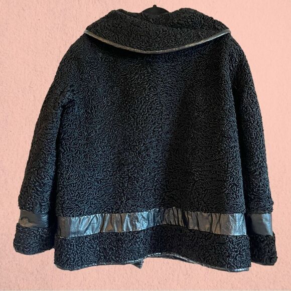 Vintage 1960s Hudson Bay black Persian lamb wool coat leather accents - Picture 13 of 16